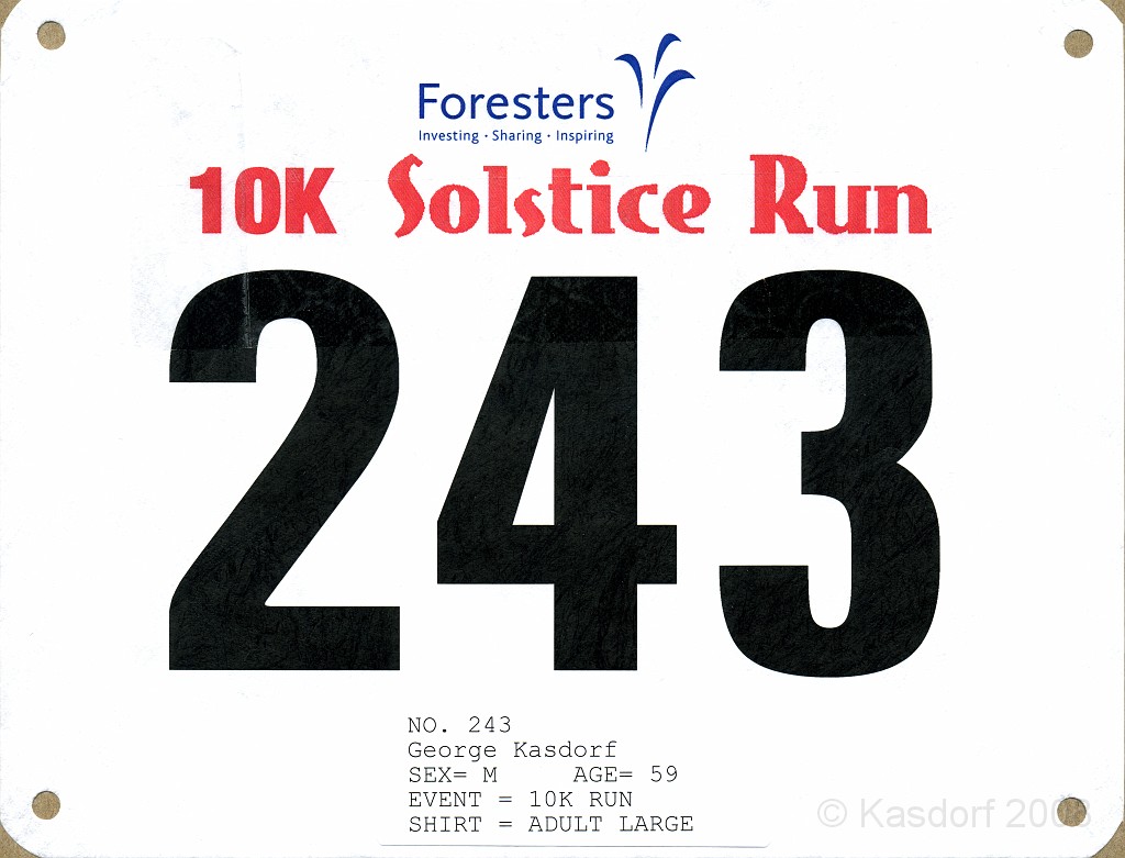 Solstice 10K 2009 Bib.jpg - The bib number for the Solstice 10K.